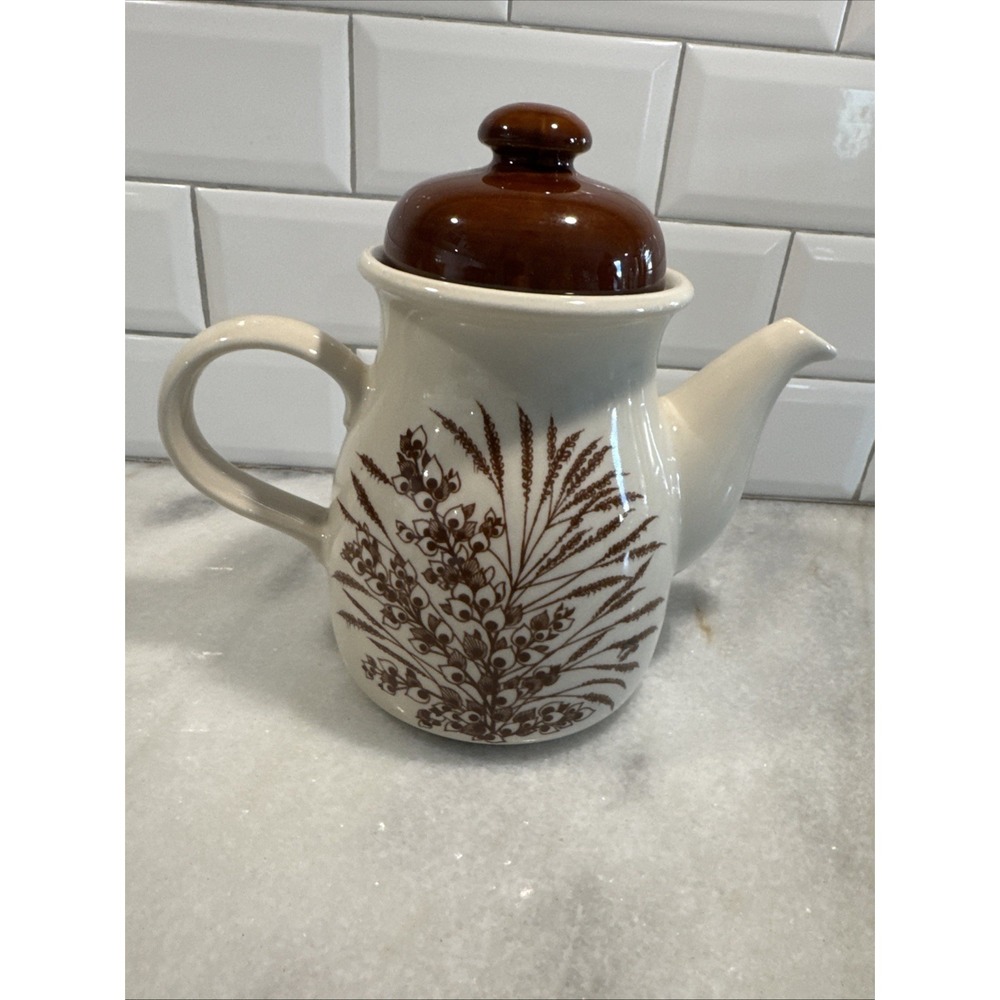 CP Colditz Tea Pot Porcelain German Democratic Republic Brown Wheat Rye MCM O08 - Picture 6 of 14